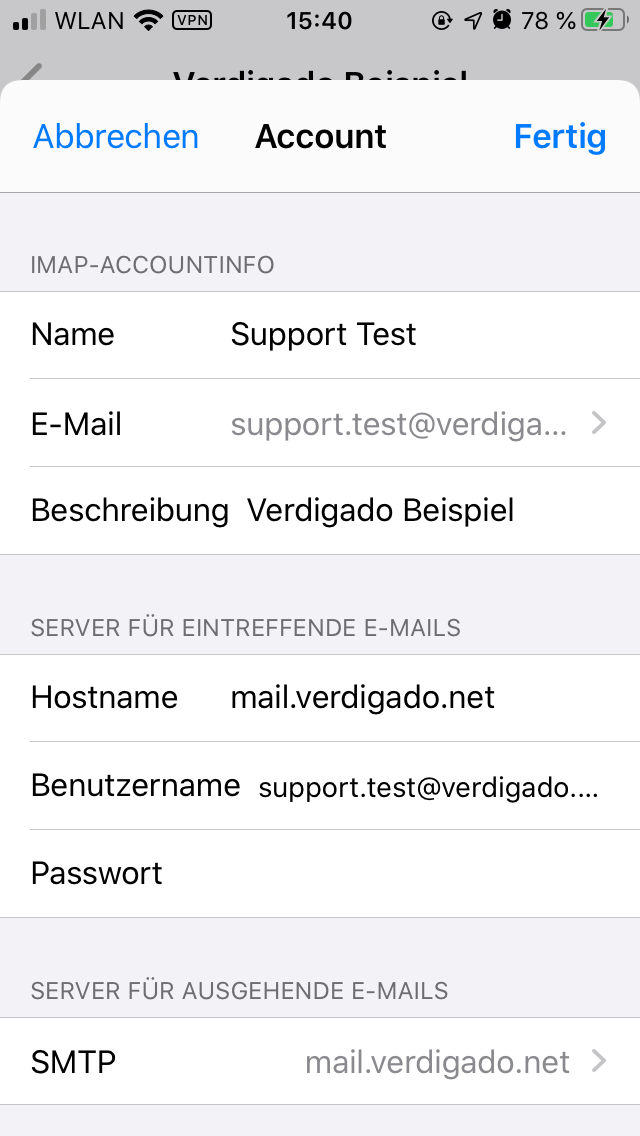 Accounteinstellungen iOS